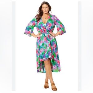 🌺 SWIMSUITS FOR ALL TAYLOR OPEN FRONT KIMONO SWIMSUIT COVER UP WITH WAIST TIE